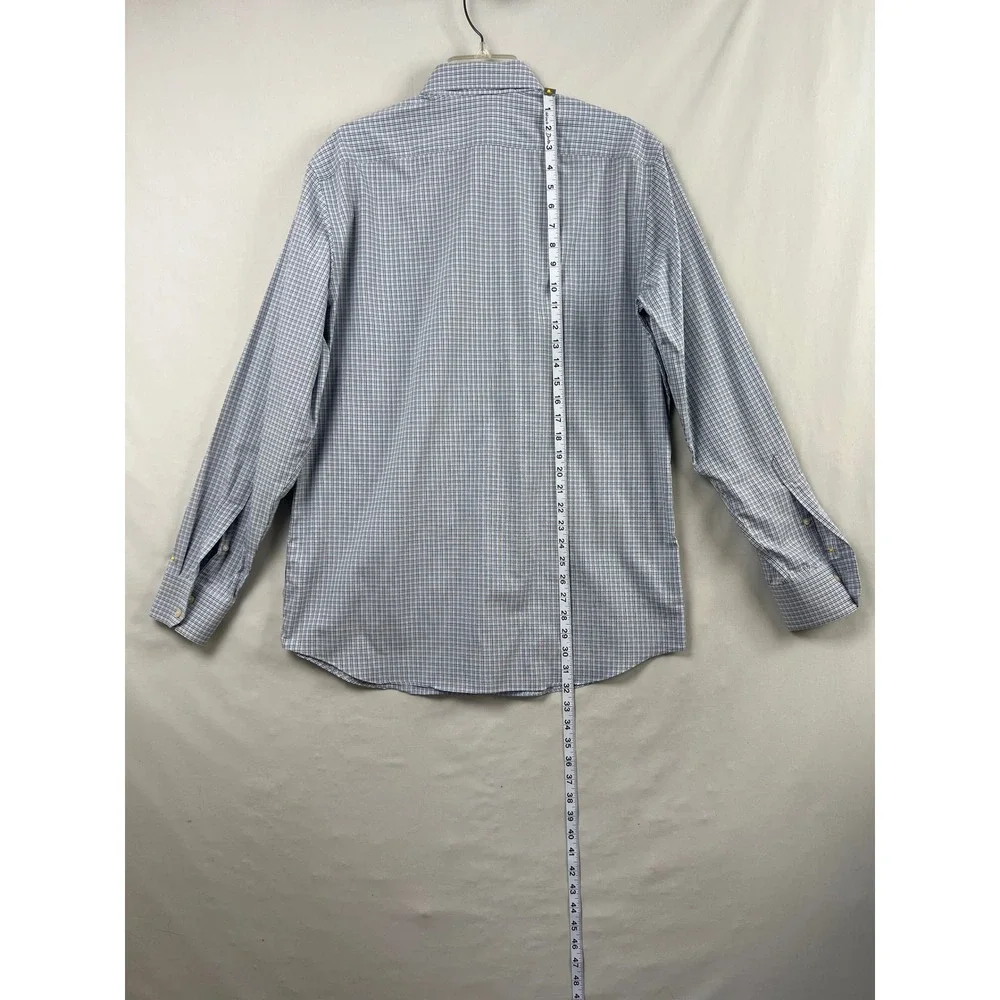 Banana Republic Dress Shirt Mens L Blue Non-Iron Slim Fit Micro-Check 16-16.5